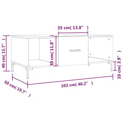 vidaXL Tavolino da Salotto Bianco 102x50x40 cm in Legno Multistrato