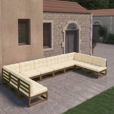 vidaXL Set Salotto Giardino e Cuscini 10 pz Legno Massello Pino Ambra