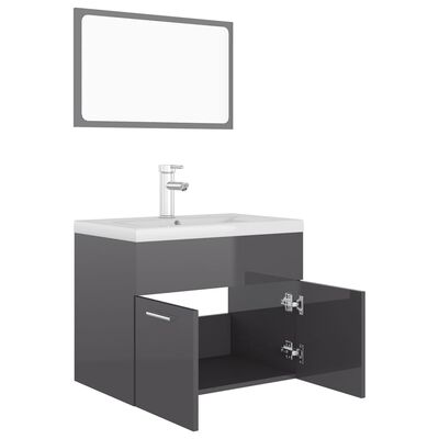 vidaXL Set Mobili da Bagno Grigio Lucido in Truciolato