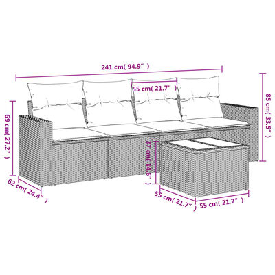 vidaXL Set Divano da Giardino 5 pz con Cuscini Grigio in Polyrattan