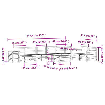 vidaXL Set Divani da Giardino 10 pz Bianco in Legno Massello di Pino