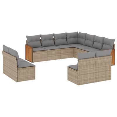 vidaXL Set Divani da Giardino 11 pz con Cuscini Beige in Polyrattan