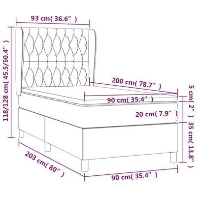 vidaXL Giroletto a Molle con Materasso Grigio Chiaro 90x200 cm Tessuto