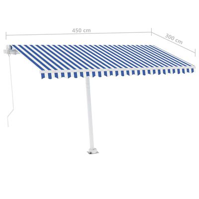 vidaXL Tenda da Sole Retrattile Manuale con LED 450x300cm Blu e Bianca