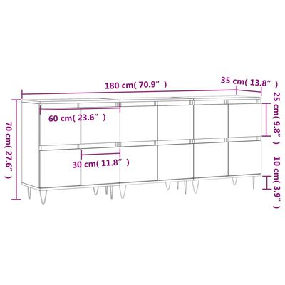 vidaXL Credenze 3 pz Rovere Fumo in Legno Multistrato