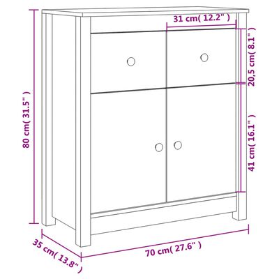 vidaXL Credenza Nera 70x35x80 cm in Legno Massello di Pino