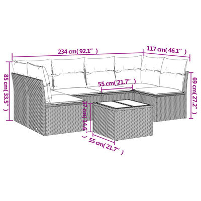 vidaXL Set Divani da Giardino 7 pz con Cuscini Grigio in Polyrattan