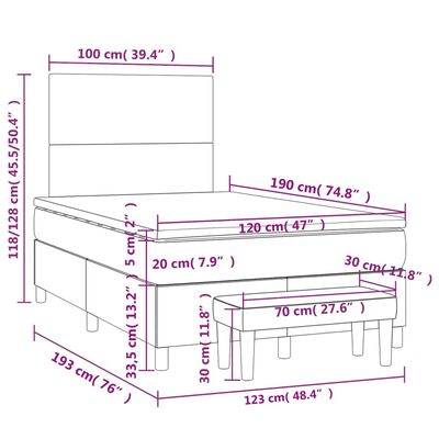 vidaXL Giroletto a Molle con Materasso Crema 120x190 cm in Tessuto