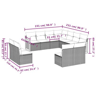 vidaXL Set Divani da Giardino 11 pz con Cuscini Beige in Polyrattan