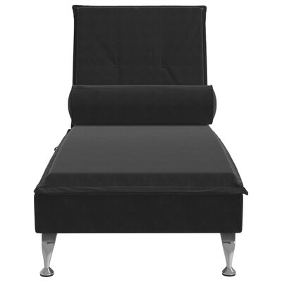 vidaXL Chaise Longue Massaggi con Cuscino a Rullo Nero in Velluto