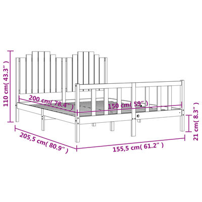 vidaXL Giroletto con Testiera Nero King Size in Legno Massello