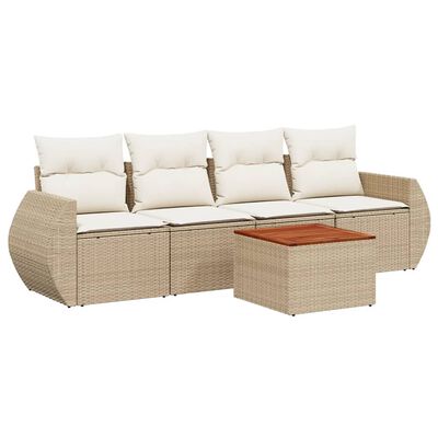 vidaXL Set Divano da Giardino 5 pz con Cuscini Beige in Polyrattan