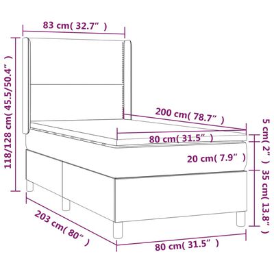 vidaXL Letto a Molle con Materasso e LED Verde Scuro 80x200cm Velluto