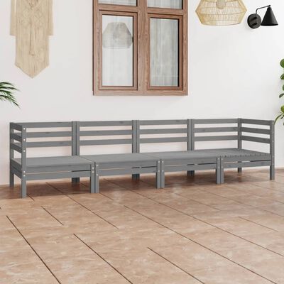 vidaXL Set Divani da Giardino 4 pz Grigio in Legno Massello di Pino