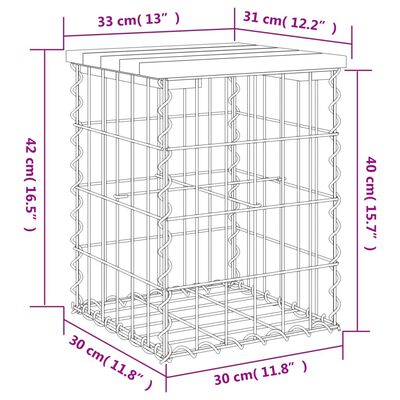 vidaXL Panca Giardino Design Gabbione 33x31x42 cm Legno Massello Pino