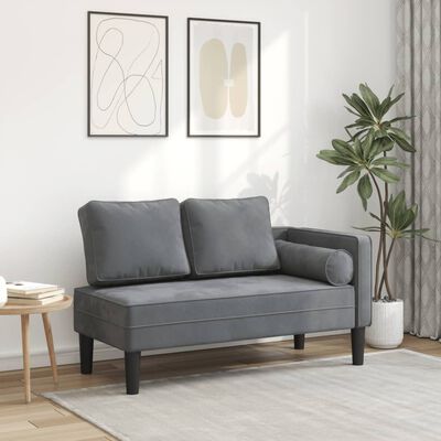 vidaXL Chaise Longue con Cuscini Grigio Scuro in Velluto