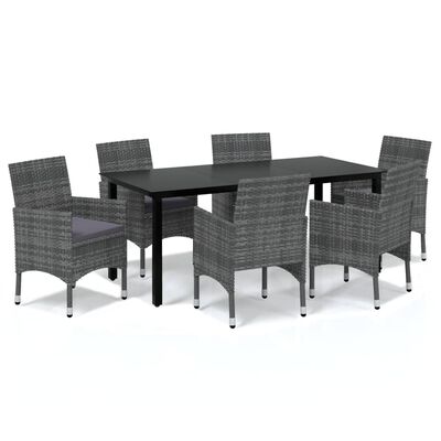 vidaXL Set da Pranzo da Giardino 7 pz con Cuscini in Polyrattan Grigio