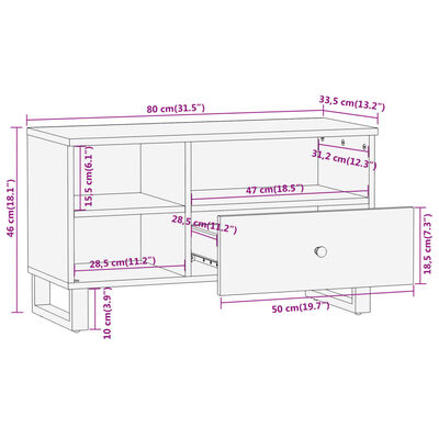 vidaXL Mobile Porta TV Marrone e Nero 80x33,5x46 cm in Legno di Mango