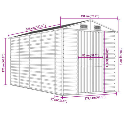 vidaXL Capanno da Giardino Grigio Chiaro 191x385x198cm Acciaio Zincato