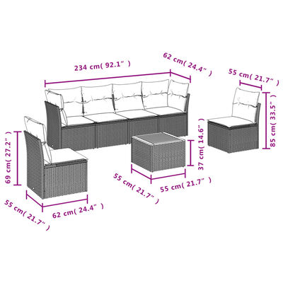 vidaXL Set Divani da Giardino con Cuscini 7pz Nero Polyrattan