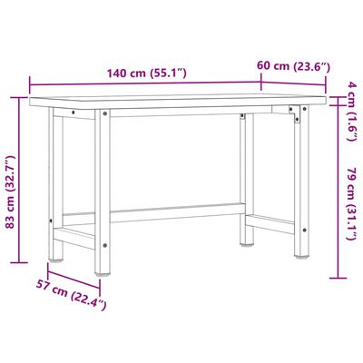 vidaXL Banco da Lavoro 140x60x83 cm Legno Massello Acacia Rettangolare