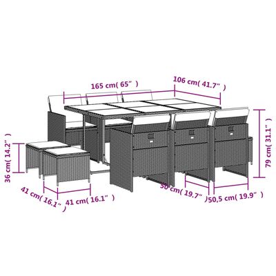 vidaXL Set Pranzo Giardino 11pz con Cuscini Grigio Chiaro Polyrattan