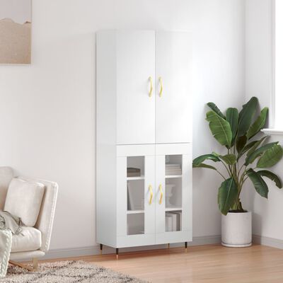 vidaXL Credenza Bianco Lucido 69,5x34x180 cm in Legno Multistrato