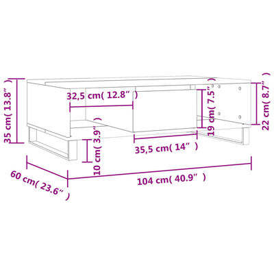 vidaXL Tavolino da Salotto Bianco Lucido 104x60x35cm Legno Multistrato