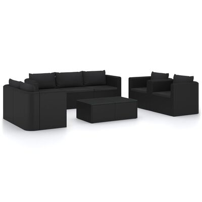 vidaXL Set Divani da Giardino 9 pz con Cuscini in Polyrattan Nero