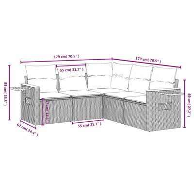 vidaXL Set Divano da Giardino 5 pz con Cuscini Beige in Polyrattan