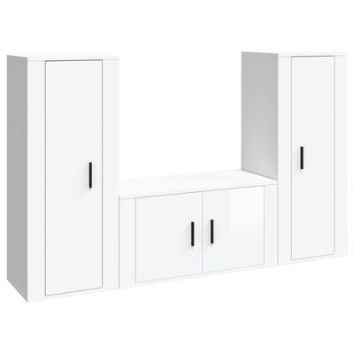 vidaXL Set Mobili Porta TV 3 pz Bianco Lucido in Legno Multistrato