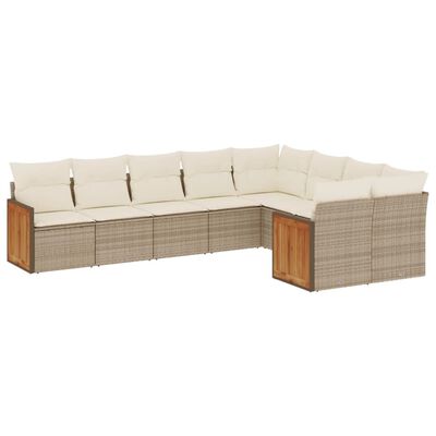 vidaXL Set Divano da Giardino 9 pz con Cuscini Beige in Polyrattan