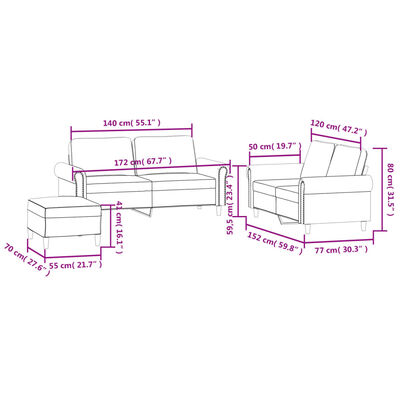 vidaXL Set di Divani 3 pz con Cuscini Grigio Scuro in Velluto