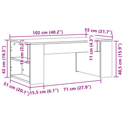 vidaXL Tavolino Salotto Rovere Marrone 102x55x42 cm Legno Multistrato