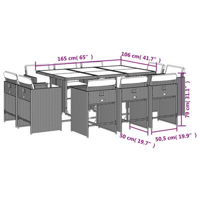 vidaXL Set Pranzo da Giardino 11 pz con Cuscini Beige Misto Polyrattan