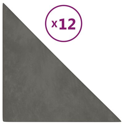 vidaXL Pannelli Murali 12 pz Grigio Scuro 30x30 cm in Velluto 0,54 m²