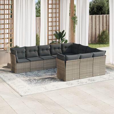 vidaXL Set Divano da Giardino 10 pz con Cuscini Grigio in Polyrattan