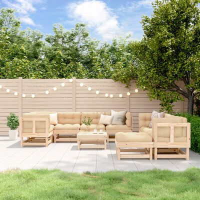 vidaXL Set Divani da Giardino 10 pz con Cuscini in Legno Massello