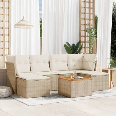 vidaXL Set Divani da Giardino 7 pz con Cuscini Beige in Polyrattan