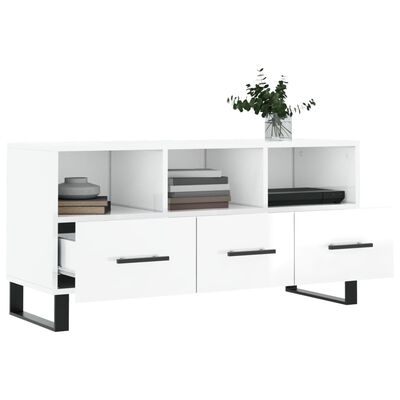 vidaXL Mobile Porta TV Bianco Lucido 102x36x50 cm in Legno Multistrato