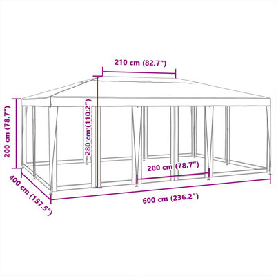 vidaXL Tenda per Feste con 10 Pareti Laterali in Rete Bianca 6x4m HDPE