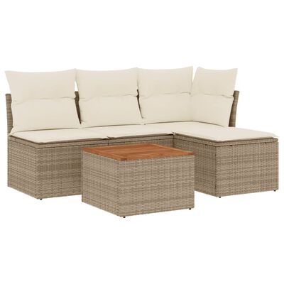 vidaXL Set Divano da Giardino 5 pz con Cuscini Beige in Polyrattan