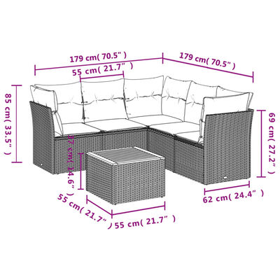 vidaXL Set Divano da Giardino 6 pz con Cuscini Beige Misto Polyrattan