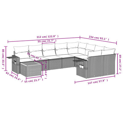 vidaXL Set Divano da Giardino 10 pz con Cuscini Beige in Polyrattan