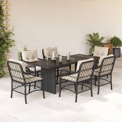 vidaXL Set da Pranzo da Giardino 7 pz Nero con Cuscini in Polyrattan