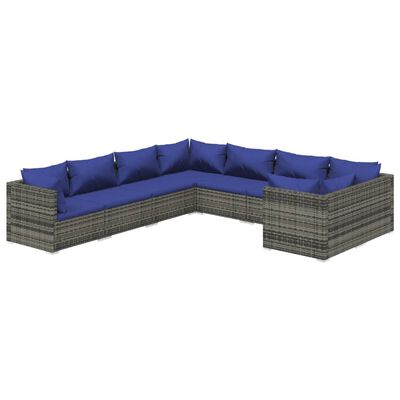 vidaXL Set Divani da Giardino 8 pz con Cuscini in Polyrattan Grigio