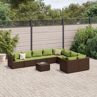 vidaXL Set Divani da Giardino 10pz con Cuscini in Polyrattan Marrone