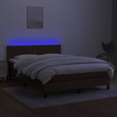 vidaXL Letto a Molle Materasso e LED Marrone Scuro 140x200 cm Tessuto