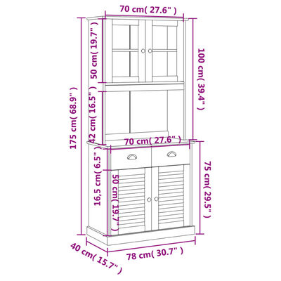 vidaXL Credenza VIGO Grigia 78x40x175 cm in Legno Massello di Pino