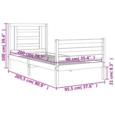 vidaXL Giroletto con Testiera Bianco 90x200 cm in Legno Massello